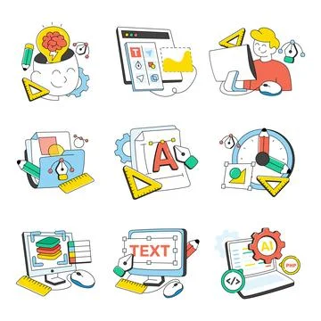 Set of Web Designing Doodle Icons Illustrazione stock