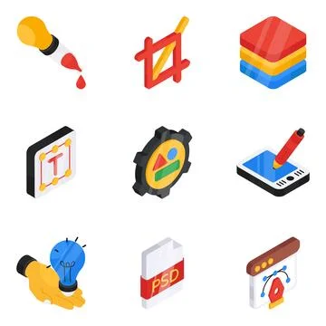 Set of Web Designing Flat Isometric Icons Stock Illustration