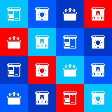 Set Web developer programming code, Browser window, and Server, Data icon Illustrazione stock