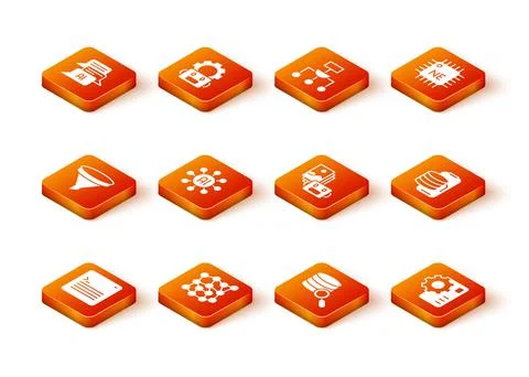 Set Web developer programming code, Neural network, Funnel filter, Server Illustrazione stock