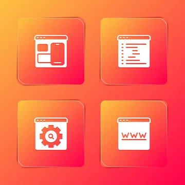 Set Web developer programming code, Browser window, setting and icon. Vector Stock Illustration