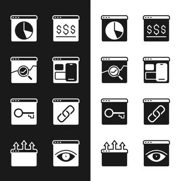 Set Web developer programming code, Website with stocks market, Graph chart Stock Illustration