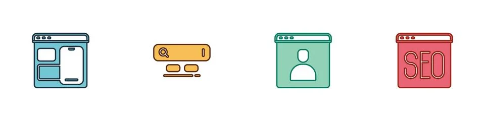 Set Web developer programming code, Search engine, Create account screen and SEO 스톡 일러스트