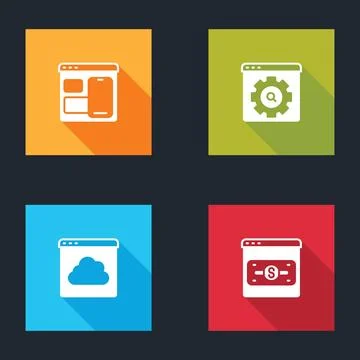 Set Web developer programming code, Browser setting, Cloud technology data Stock Illustration