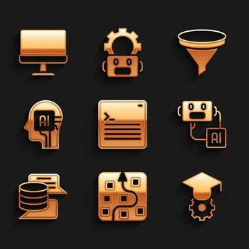 Set Web developer programming code, Neural network, Graduation cap, Artificial Stock Illustration