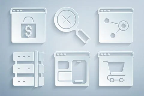 Set Web developer programming code, Browser window, Server, Online shopping.. Illustrazione stock