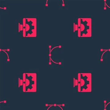 Set Web development and Bezier curve on seamless pattern. Vector 스톡 일러스트