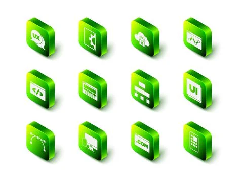 Set Web development, Cloud computing lock, Website statistic, UI or UX design Stock Illustration