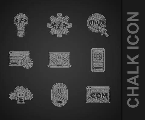 Set Web development, Computer mouse, UI or UX design, Cloud computing lock Stock Illustration