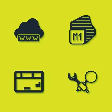 Set Web development, Debugging, Keyboard and Processor icon. Vector Stock Illustration