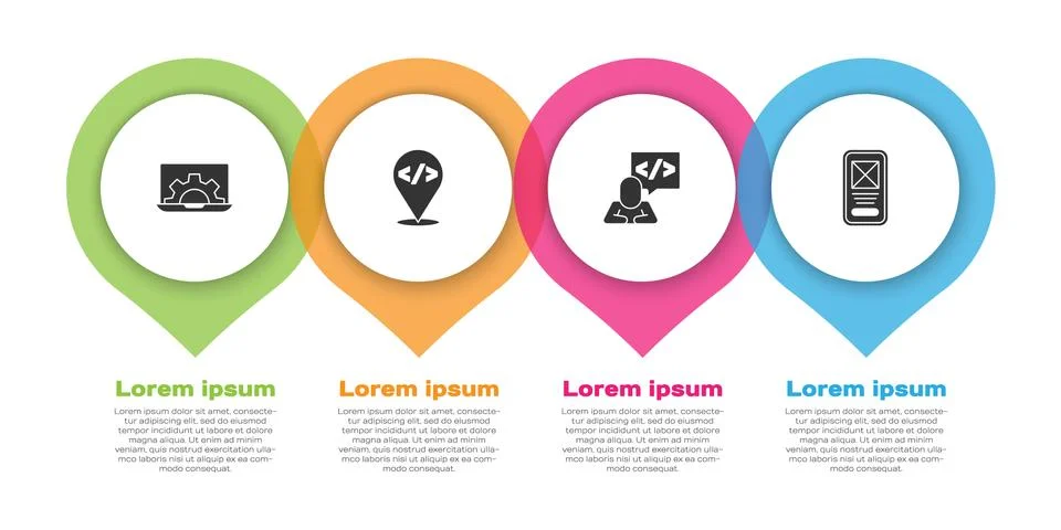 Set Web development, Front end, and UI or UX design. Business infographic Illustrazione stock