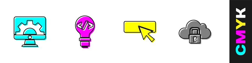 Set Web development, Front end, UI or UX design and Cloud computing lock icon Stock Illustration