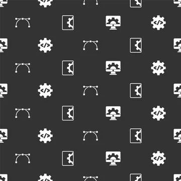 Set Web development, Front end, Bezier curve and on seamless pattern. Vector Stock Illustration