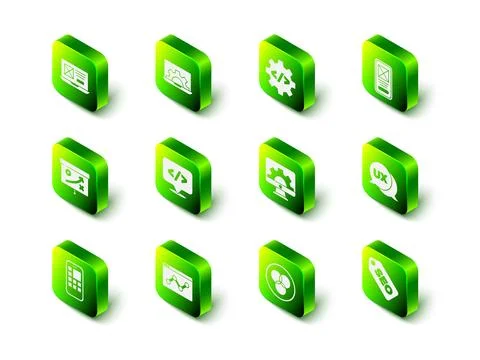 Set Web development, Front end, UI or UX design, SEO optimization, RGB and .. Stock Illustration