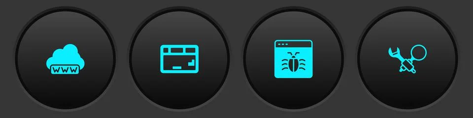 Set Web development, Keyboard, System bug and Debugging icon. Vector Stock Illustration