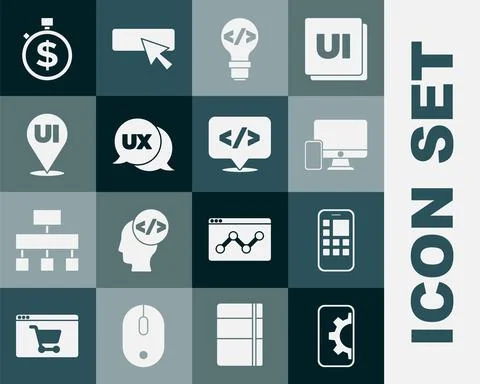 Set Web development, Mobile Apps, Monitor and mobile, Front end, UI UX design イラスト素材