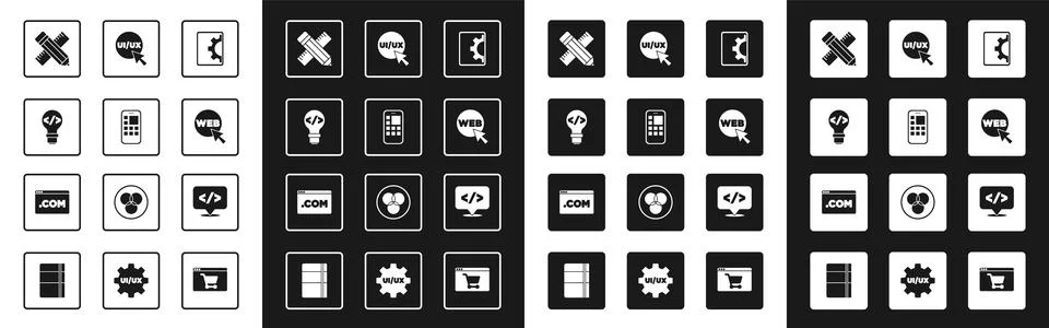 Set Web development, Mobile Apps, Front end, Crossed ruler and pencil, grap.. イラスト素材