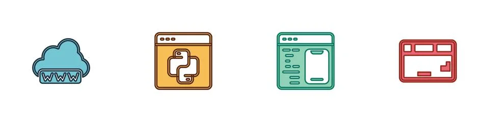 Set Web development, Python programming language, Software and Keyboard icon Illustration
