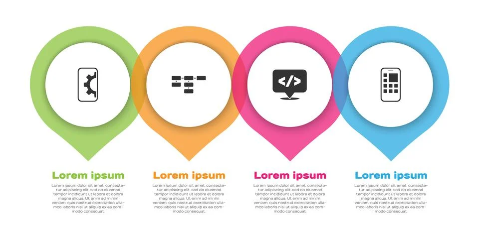 Set Web development, Site map, Front end and Mobile Apps. Business infographic Stock Illustration