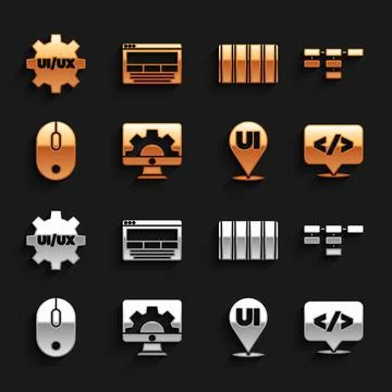 Set Web development, Site map, Front end, UI or UX design, Computer mouse, Color Ilustración de archivo