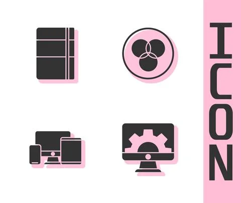 Set Web development, Sketchbook or album, Monitor, mobile, tablet and RGB and 스톡 일러스트