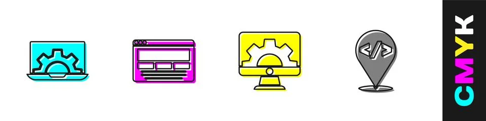 Set Web development, UI or UX design, and Front end icon. Vector 스톡 일러스트