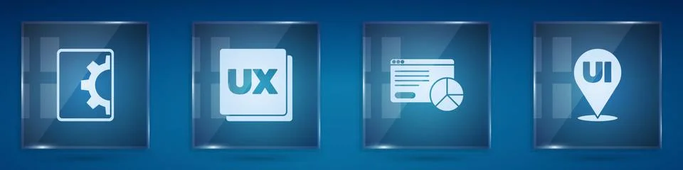 Set Web development, UI or UX design, Website statistic and . Square glass Stock Illustration