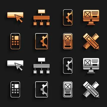 Set Web development, UI or UX design, Crossed ruler and pencil, Mobile Apps, and イラスト素材