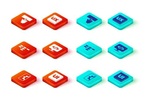 Set Web development, UI or UX design, Site map, Front end, and Keyboard icon Illustrazione stock