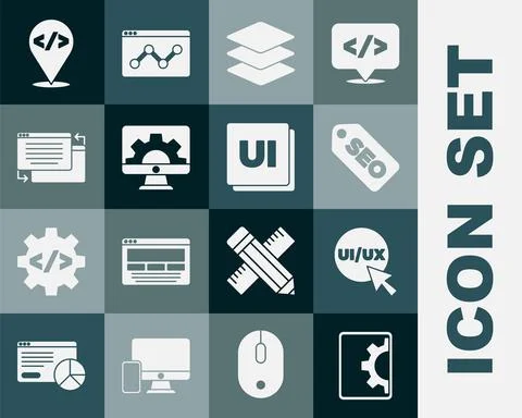 Set Web development, UI or UX design, SEO optimization, Layers, Front end and イラスト素材