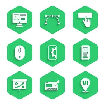 Set Web development, UI or UX design, Planning strategy concept, Computer mouse Illustrazione stock