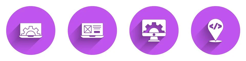 Set Web development, UI or UX design, and Front end icon with long shadow 스톡 일러스트