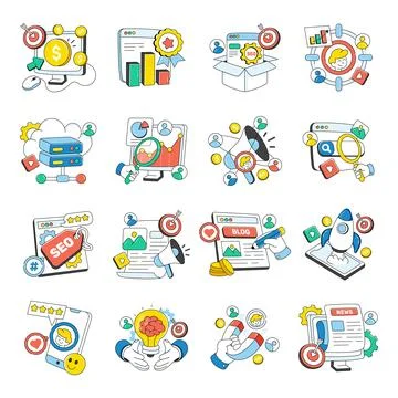 Set of Web Doodle Icons 스톡 일러스트