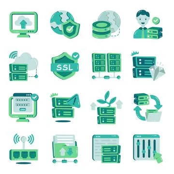 Set of Web Hosting Flat Icons Illustrazione stock