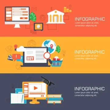 Set of web internet technology of business, online banking and e Stock Illustration