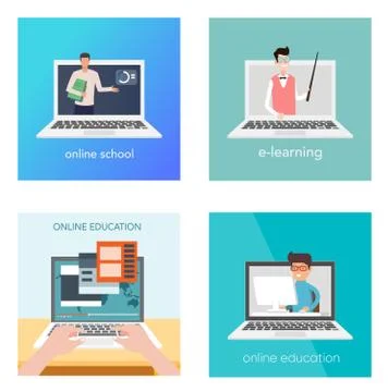 Set of web page design templates for e-learning, online education, e-book. Moder イラスト素材