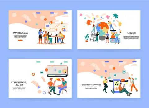 Set of web page design templates for online shopping, digital marketing, team Stock Illustration