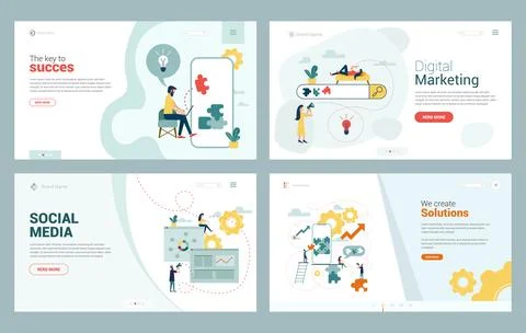 Set of web site design templates. Concept of solving business problems. 스톡 일러스트