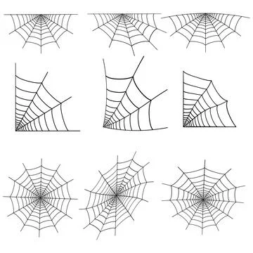 Set of web spider cobweb isolated on white. Vector Stock Illustration
