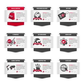 Set of web thumbnails with e commerce symbols Stock Illustration