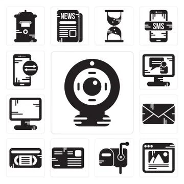 Set of Webcam, Browser, Mailbox, Letter, Vhs, Email, Display, Video call, Sma Free Stock Illustration