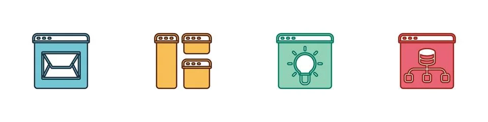 Set Website and mail, Browser window,  and Server, Data icon. Vector イラスト素材