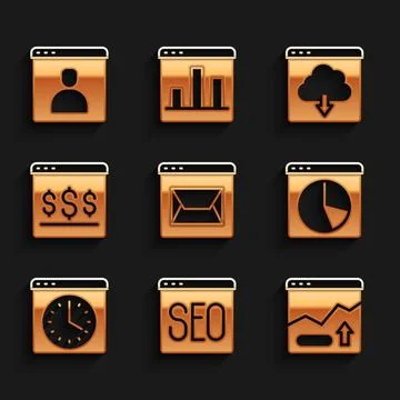 Set Website and mail, SEO optimization, Financial growth increase, Graph ch.. Illustrazione stock