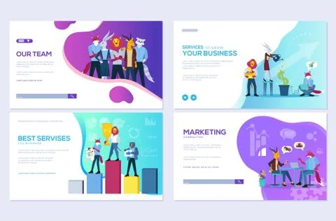 Set of website and mobile website development cards. Customize vector Stock Illustration