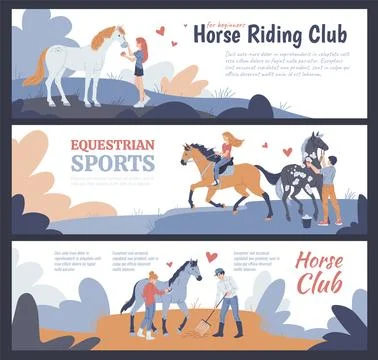 Set of website banner templates about equestrian sports flat style Stock Illustration