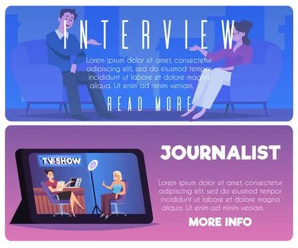 Set of website banner templates about journalist interview flat style 스톡 일러스트
