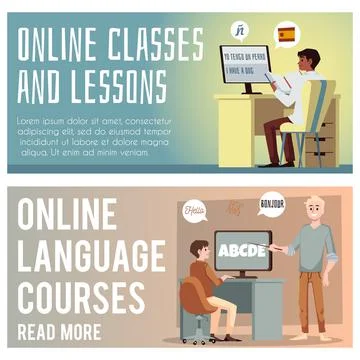 Set of website banners about online language learning flat style Stock Illustration