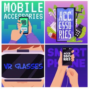 Set of website banners about smartphone accessories flat style Stock-Illustration