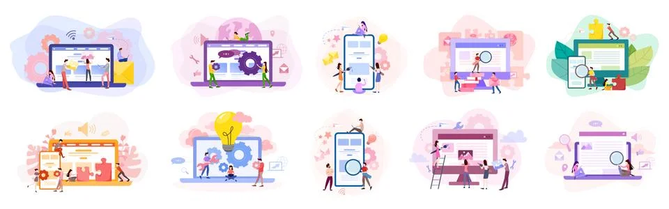 Set of website development banner. Web page programming Stock Illustration