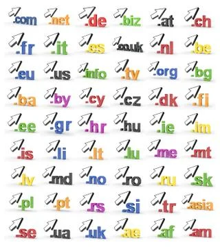 Set of Website Domain Name Address endings with arrow Stock Illustration